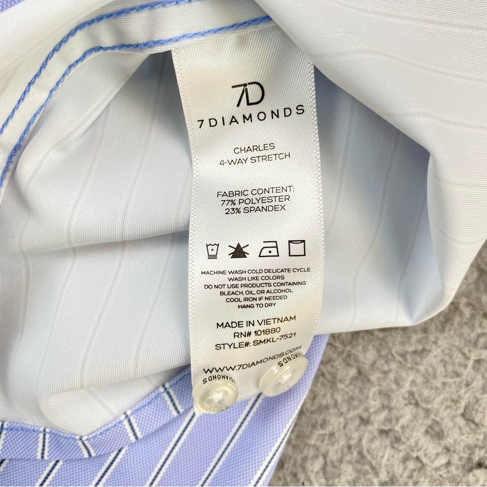 7 Diamonds Mens Size M Blue Long Sleeve Charles 4 Way Stretch Dress Shirt Medium - Picture 8 of 8